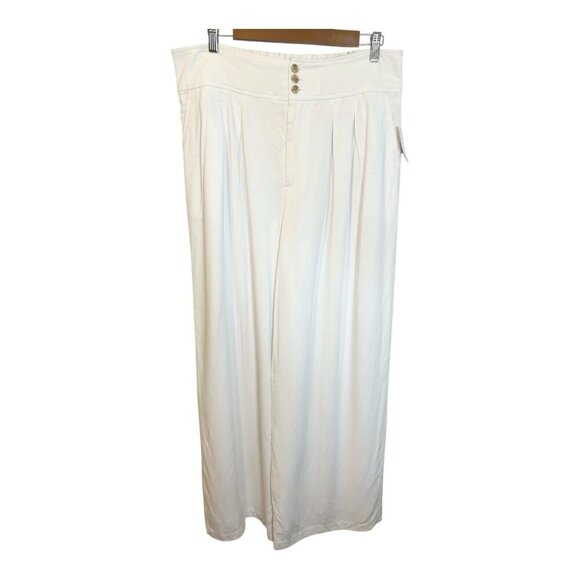 Bar III Button Front Lined Wide Leg White Pants Size 14 High Waist Pockets - Picture 3 of 13